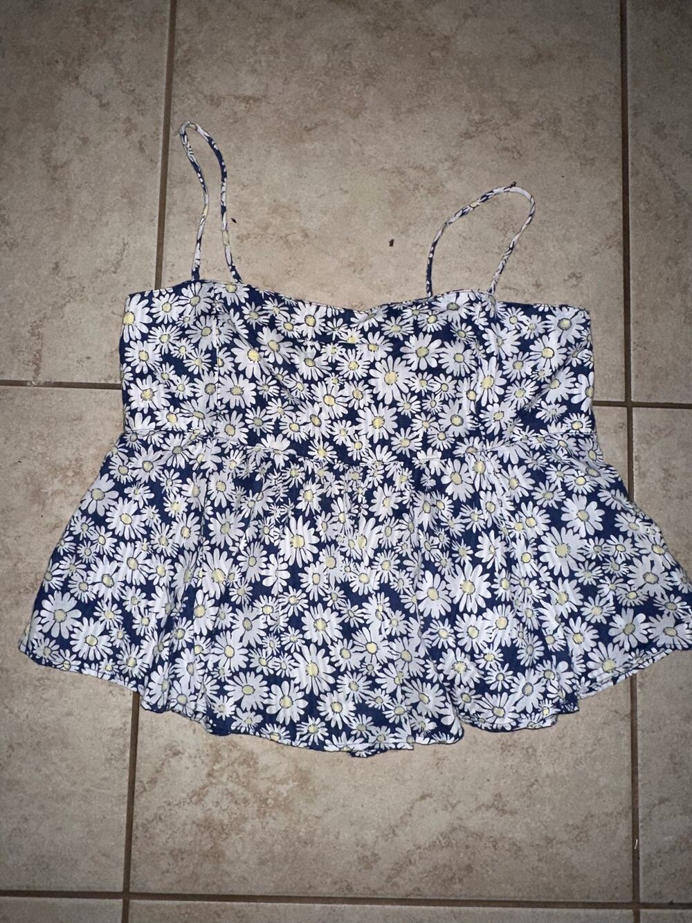 Free People Daisy Print Peplum Cami Top | Blue Floral | Size L
